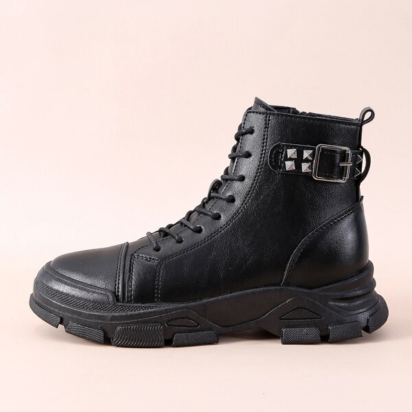 

Rivet Decor Combat Boots, Black