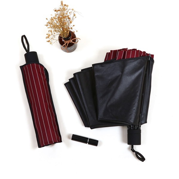 

1pc Striped Pattern Large Umbrella, Burgundy