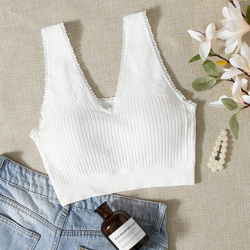 

Plain V Neck Bralette, White