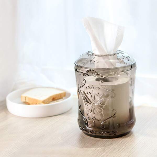 

1pc Embossed Pattern Tissue Storage Box, Coffee brown