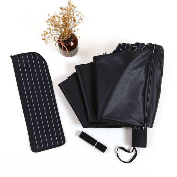 

1pc Striped Pattern Large Umbrella, Black