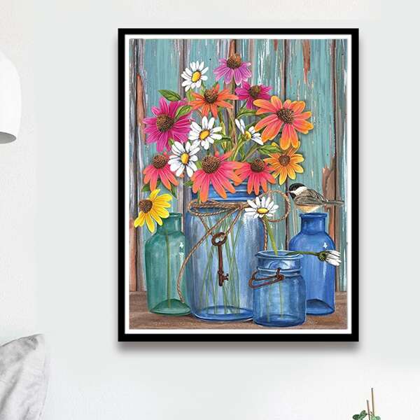 

Flower Print DIY Diamond Painting Without Frame, Multicolor