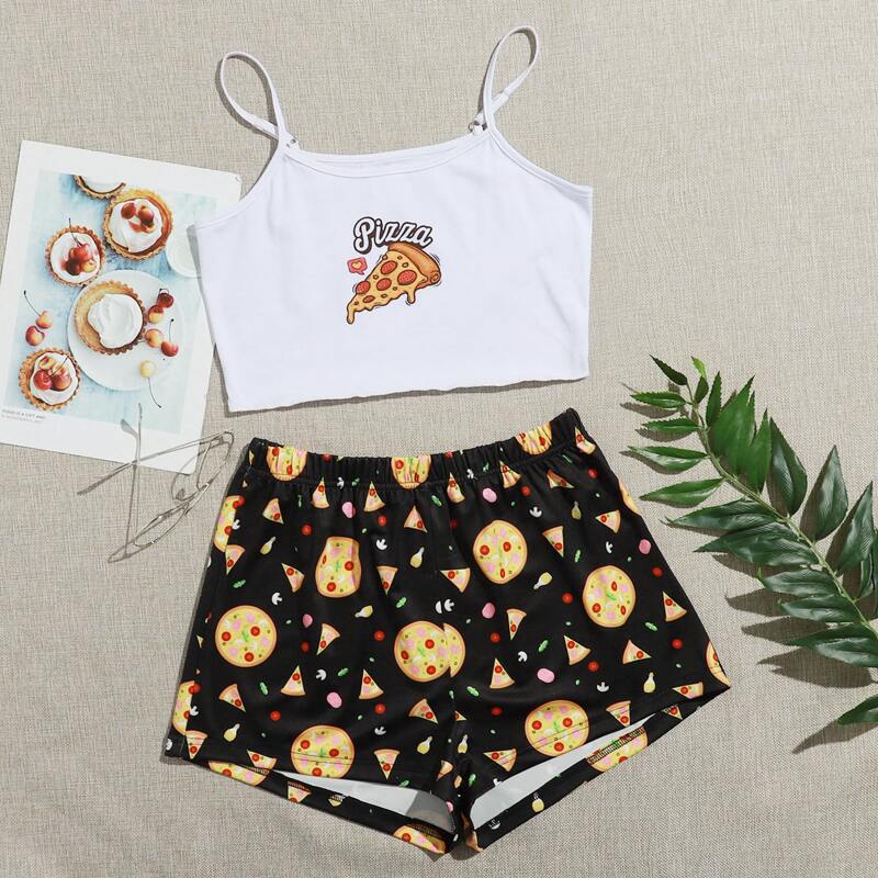 

Pizza Print Cami & Shorts PJ Set, Multicolor