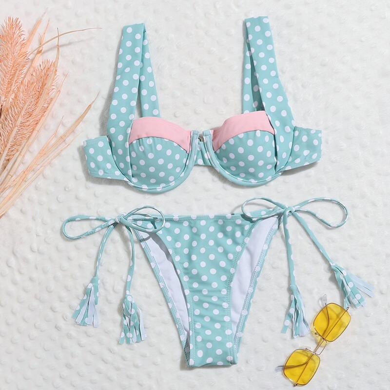 

Polka Dot Underwire Bikini Swimsuit, Multicolor