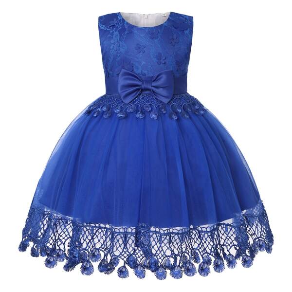 

Baby Girl Appliques Bow Front Mesh Gown Dress, Blue