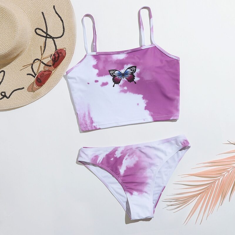 

Butterfly Print Tie Dye Bikini Swimsuit, Multicolor
