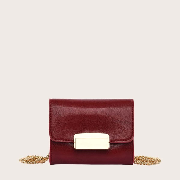 

Mini Metal Lock Chain Crossbody Bag, Burgundy