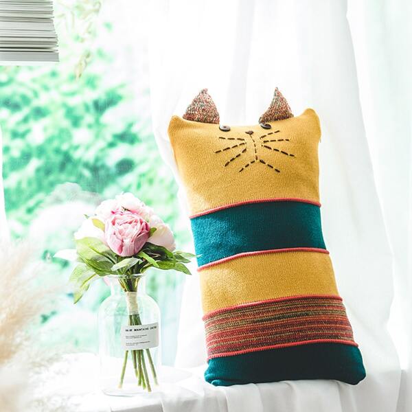 

Kids Cartoon Cat Knitted Pillowcase Without Filler, Multicolor
