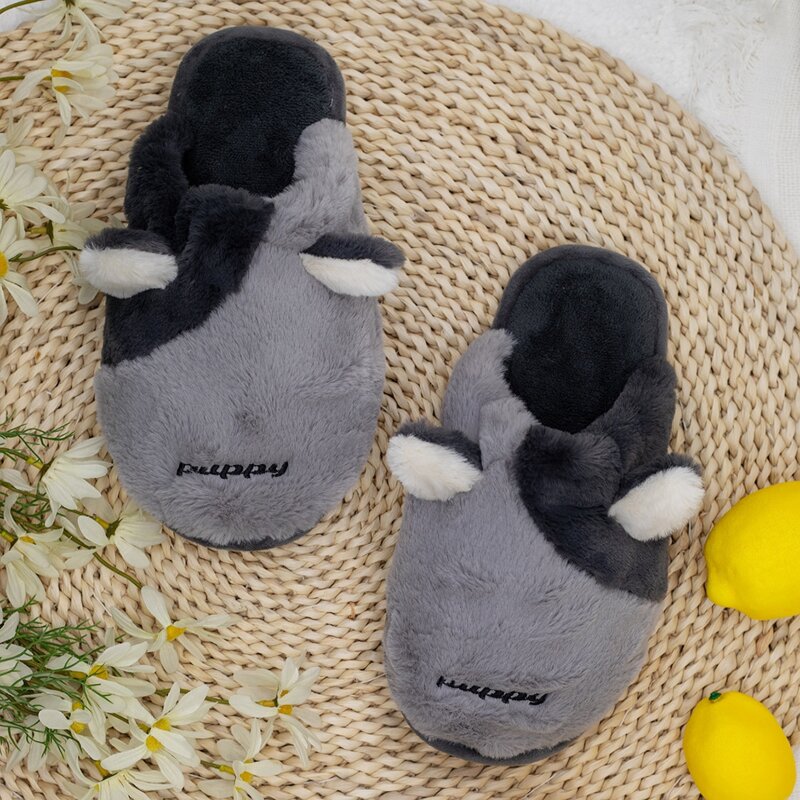 

Guys Letter Embroidered Ear Decor Slippers, Dark grey
