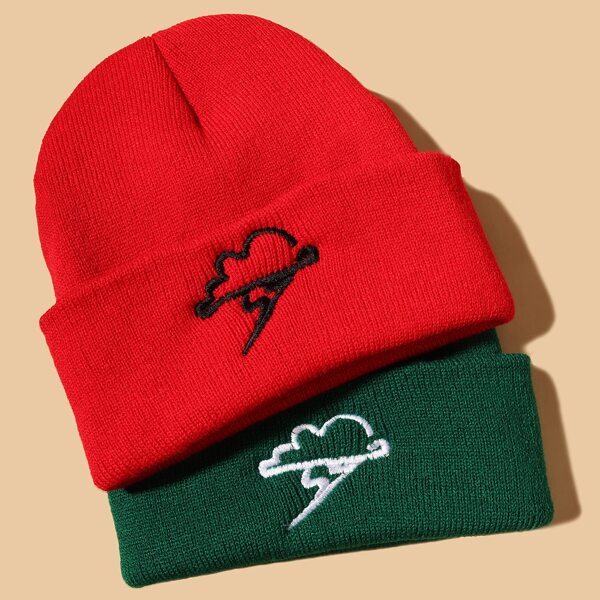 

2pcs Cloud Embroidered Beanie, Multicolor