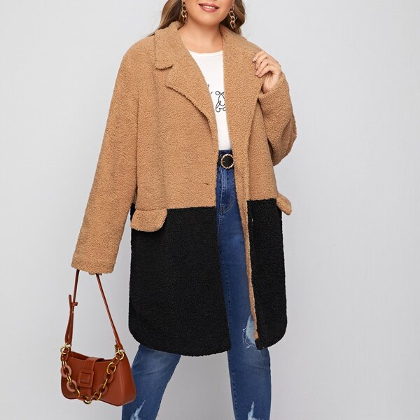 

Plus Two Tone Flap Detail Teddy Coat, Multicolor