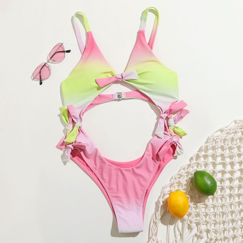 

Ombre Knot Decor Cut-out One Piece Swimsuit, Multicolor