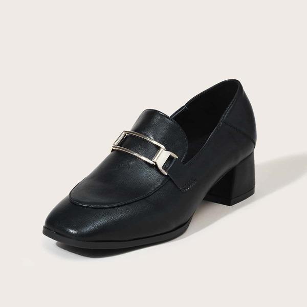 

Square Toe Low Heeled Loafer Pumps, Black