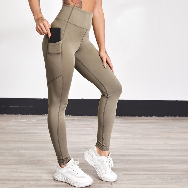 

Wide Band Waist Sports Leggings With Phone Pocket, Mocha brown