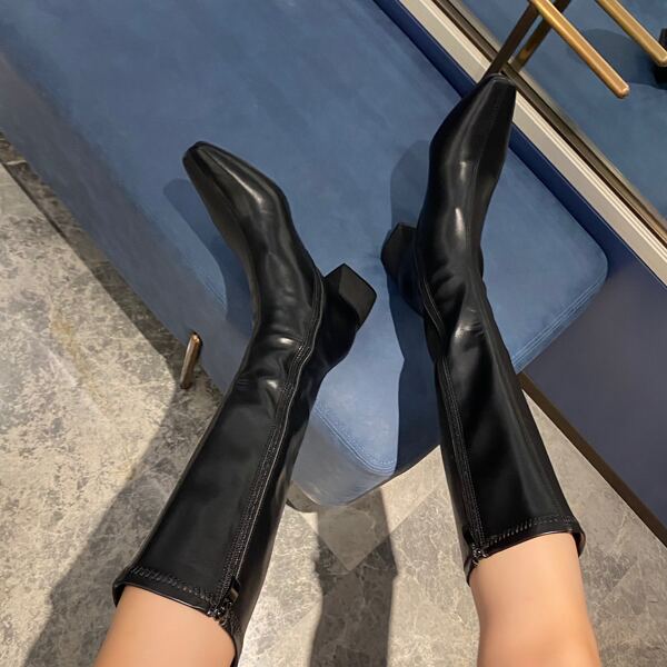 

Square Toe Knee Boots, Black