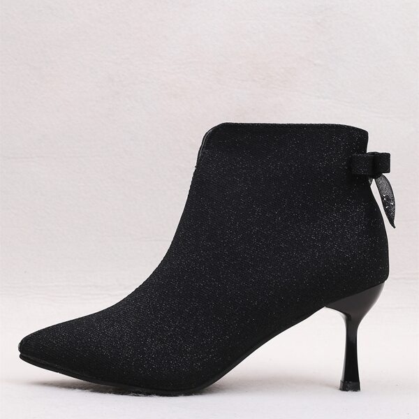 

Bow Decor Point Toe Ankle Boots, Black