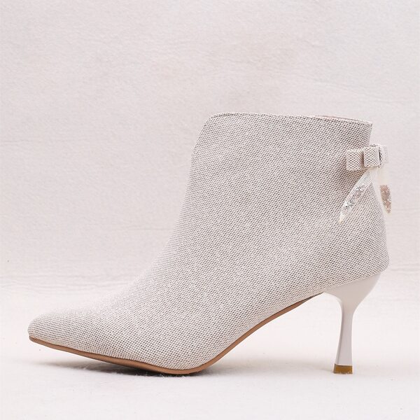 

Bow Decor Point Toe Ankle Boots, Beige