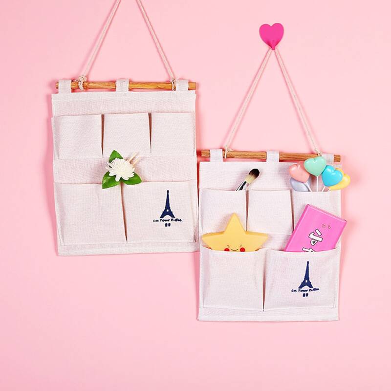 

1pc 5 Pockets Wall Hanging Storage Bag, Beige