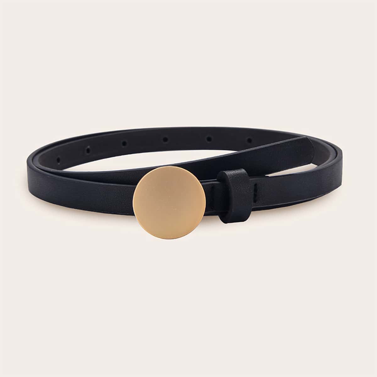 

Round Metal Buckle Belt, Black