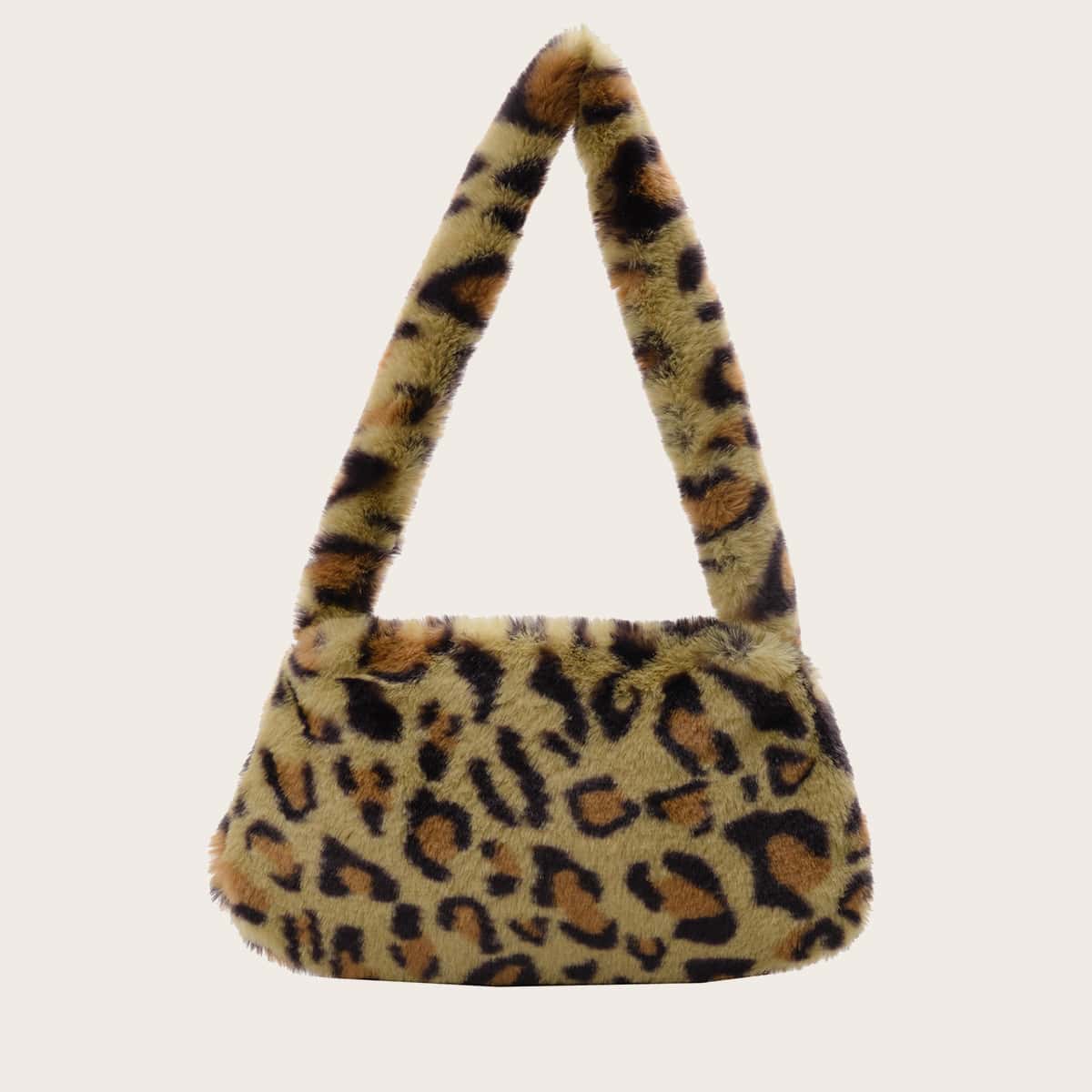 

Leopard Pattern Fluffy Shoulder Bag, Multicolor