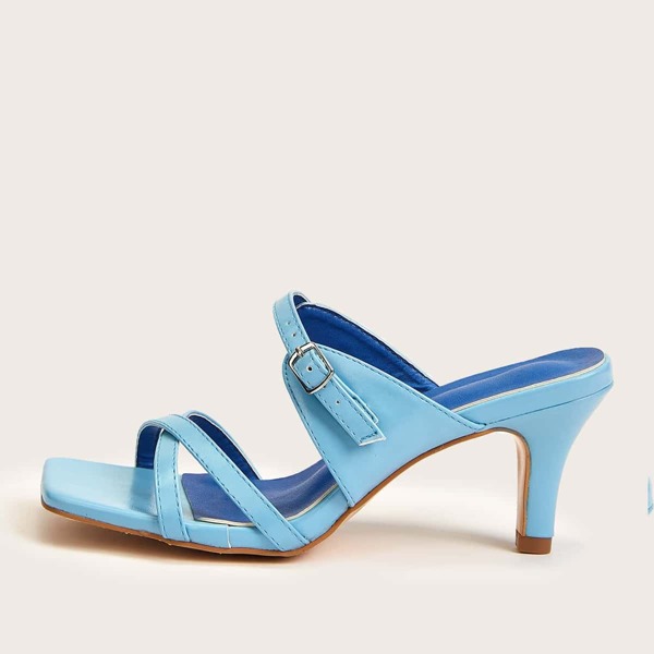 

Cross Strap Stiletto Heeled Mules, Blue