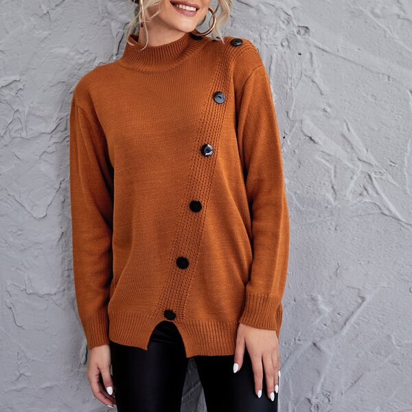 

Button Detail Mock Neck Sweater, Ginger