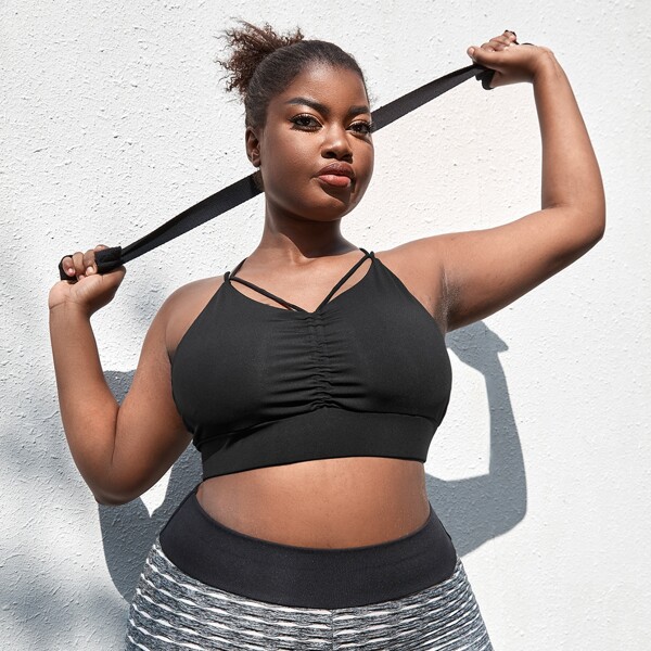 

Plus Criss Cross Backless Sports Bra, Black