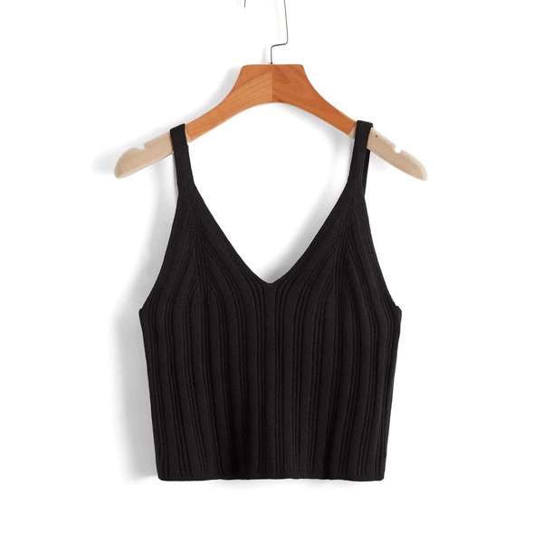 

Ribbed Knit Cami Top, Black