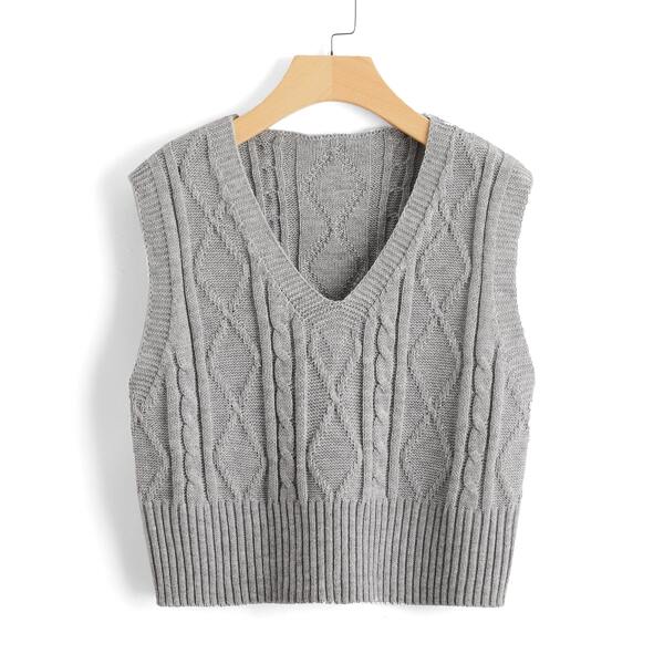 

Cable Knit Sweater Vest, Grey