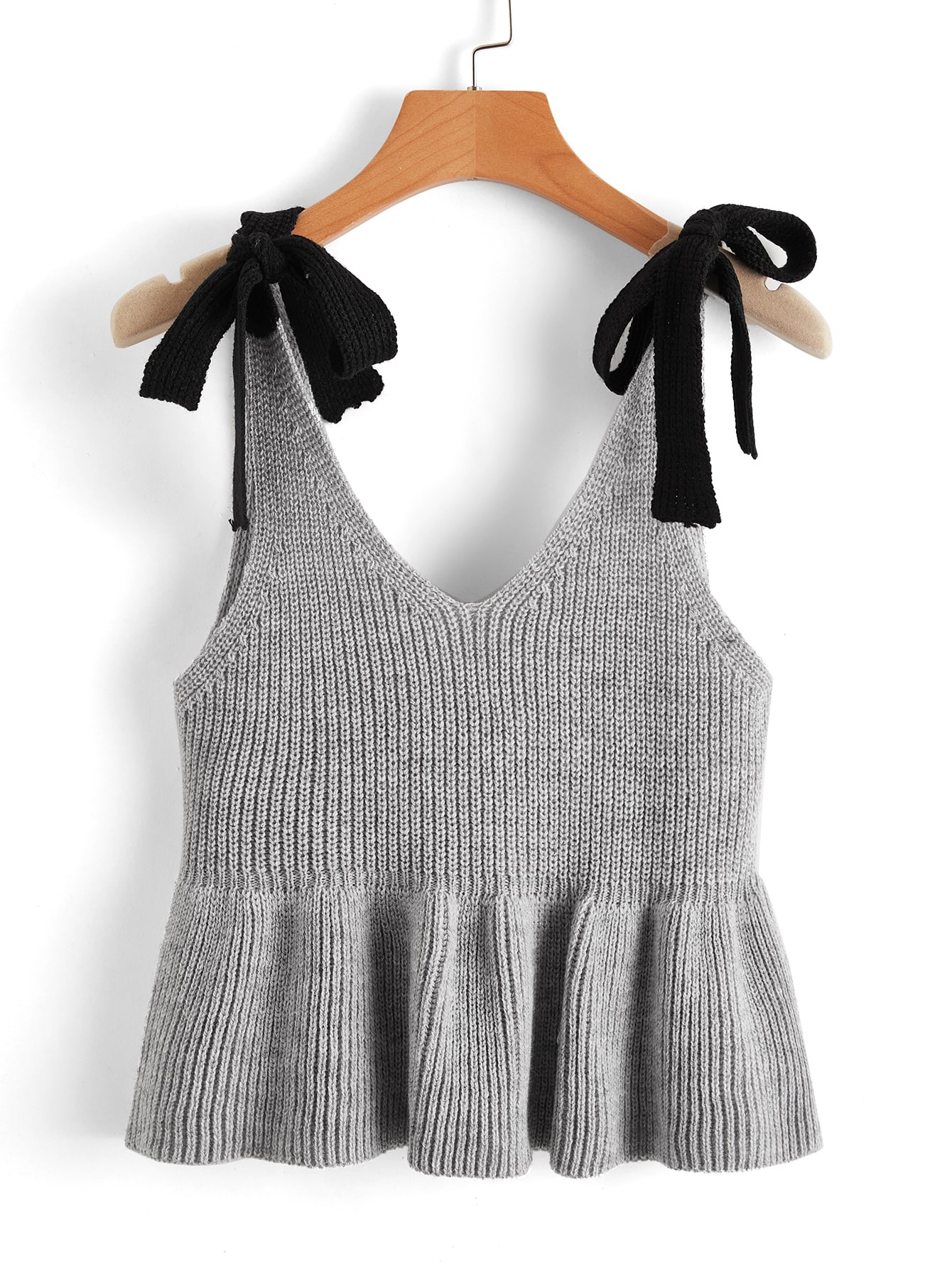 Knot Shoulder Ruffle Hem Knit Top thumbnail