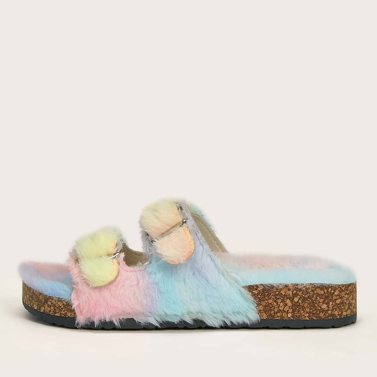 

Buckle Decor Ombre Fluffy Slippers, Pink