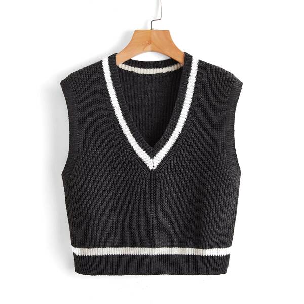 

Chevron Pattern Neckline Sweater Vest, Dark grey