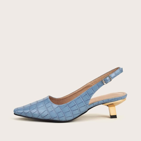 

Croc Embossed Low Heeled Slingback Pumps, Blue