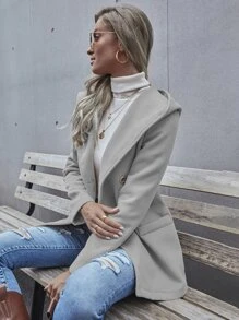 Abrigo con capucha con botón doble - Gris Claro - Ver 1