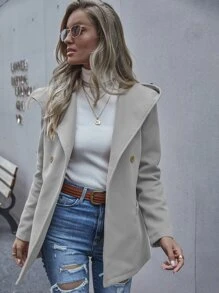 Abrigo con capucha con botón doble - Gris Claro - Ver 5