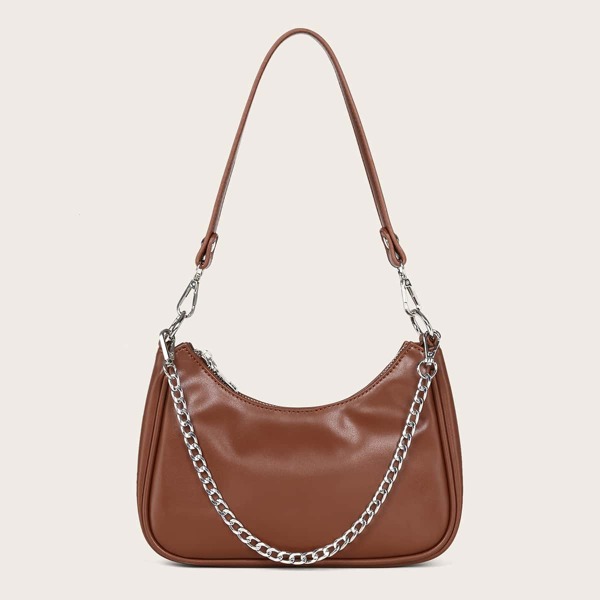 

Minimalist Chain Shoulder Bag, Coffee brown