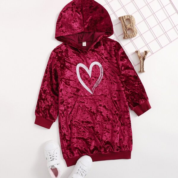 

Toddler Girls Heart Print Velvet Sweatshirt Dress, Rose red