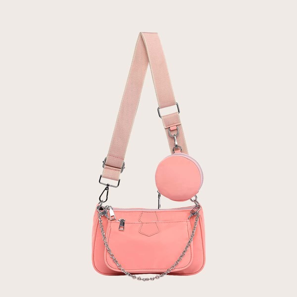 

3pcs Minimalist Zipper Shoulder Bag Set, Pink