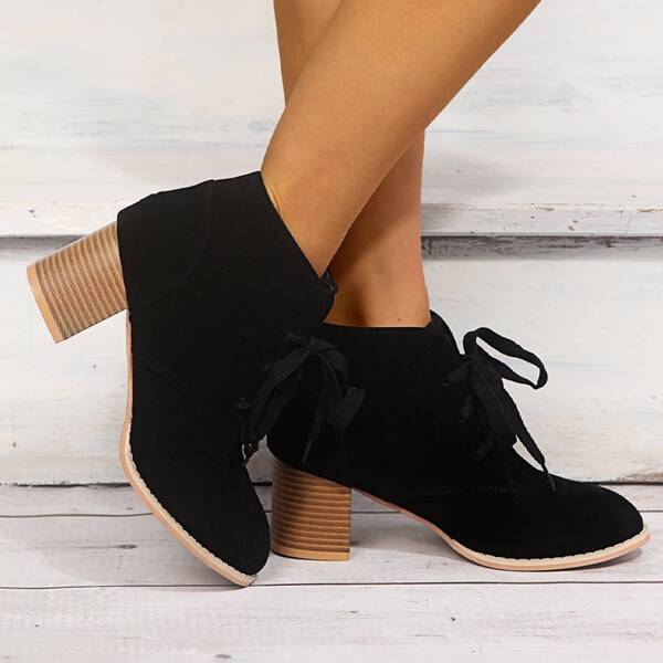 

Lace-up Front Chunky Heeled Boots, Black