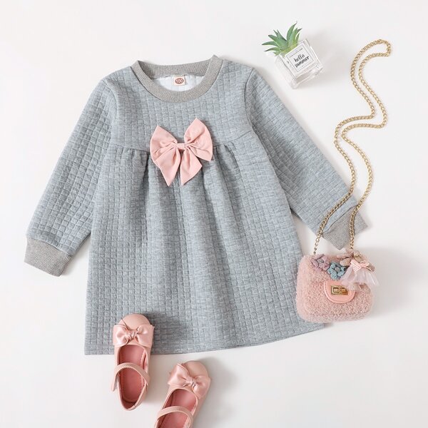 

Toddler Girls Bow Front Smock Dress, Grey
