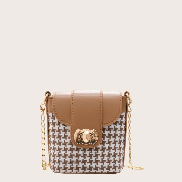 

Girls Metal Lock Chain Crossbody Bag, Brown