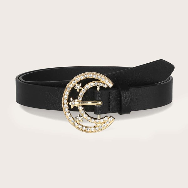 

Rhinestone Moon Shaped Buckle Belt, Black