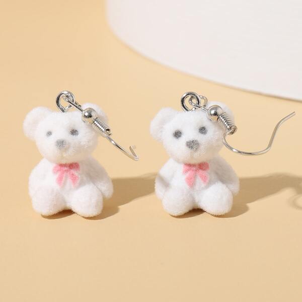 

Girls Cartoon Bear Drop Earrings, White