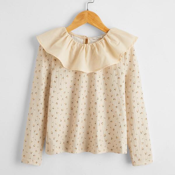 

Girls Ruffle Detail Ditsy Floral Tee, Apricot