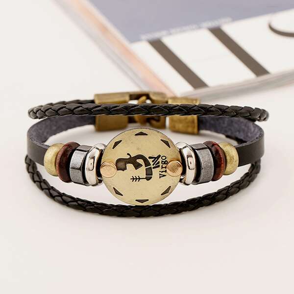 

Men Constellation Pattern Layered Bracelet, Black