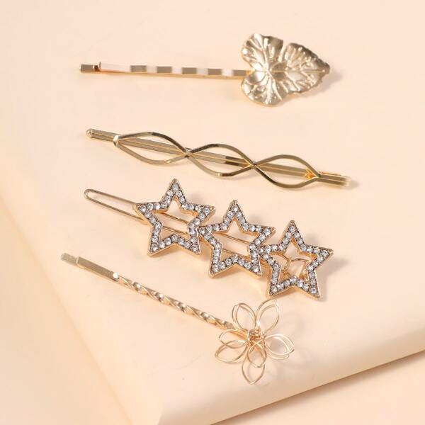 

4pcs Rhinestone Decor Hair Clip, Gold