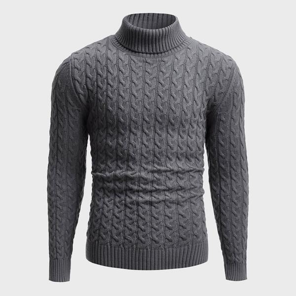 

Men Turtle Neck Cable Knit Sweater, Dark grey