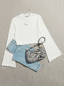 Muchica 荷葉邊袖生菜邊T恤 - 白色 - 查看 1