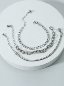 3pcs Men Minimalist Chain Necklace - Silver - View 2