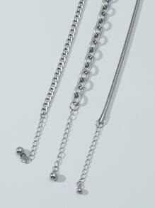 3pcs Men Minimalist Chain Necklace - Silver - View 3